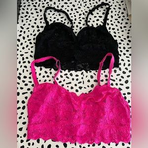 2 Cosabella Never Say Never Sweetie bralettes Size L (36A-D) black hot pink lace